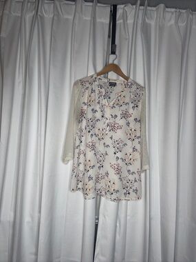 Van Heusen Cream Floral Blouse with Sheer Sleeves